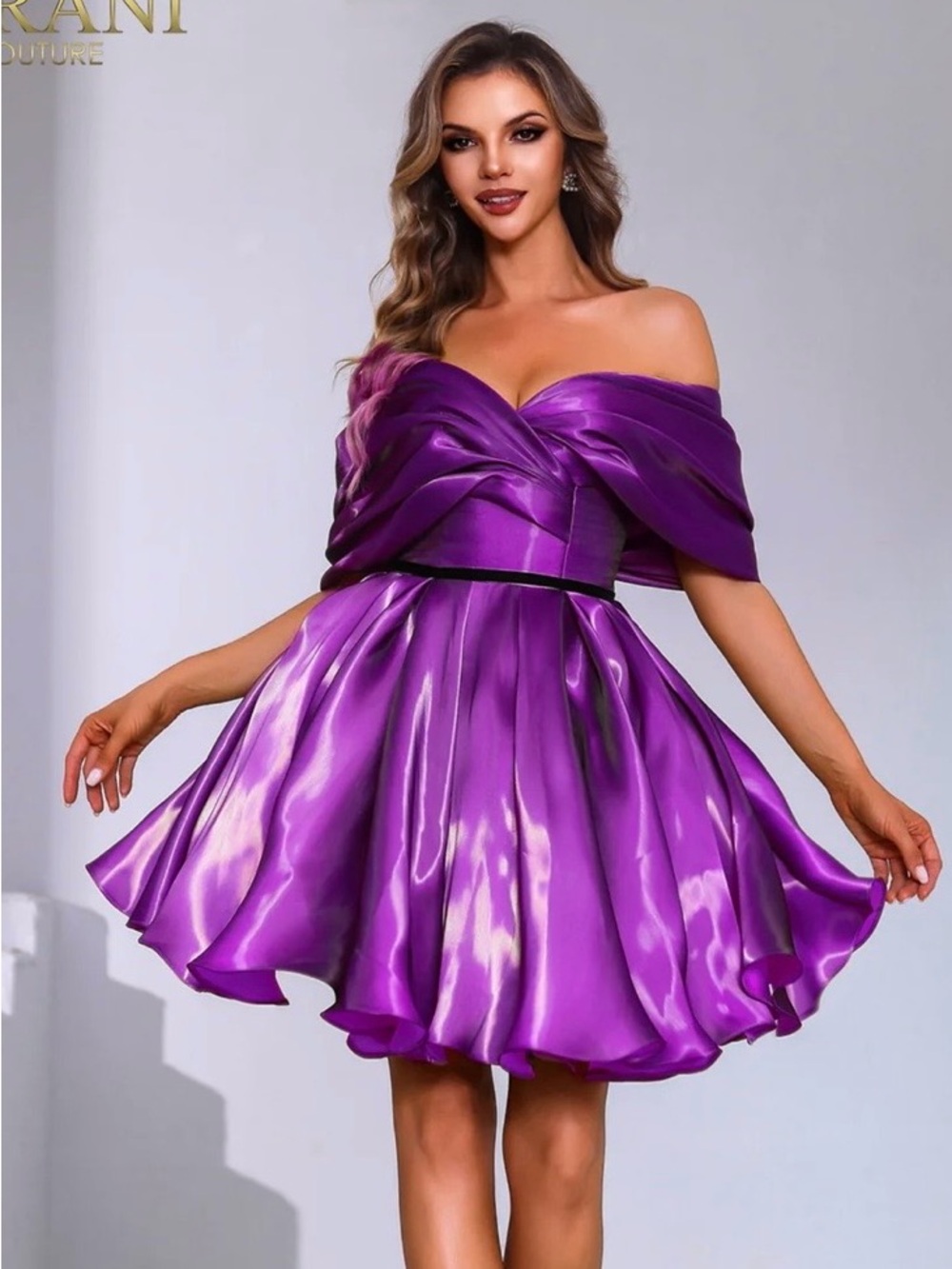 664. Terani Couture 251C4045 Shimmery Purple Strapless Mini Dress